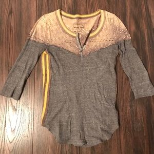 Free People Waffle Grey Top With Lace Detail, XS