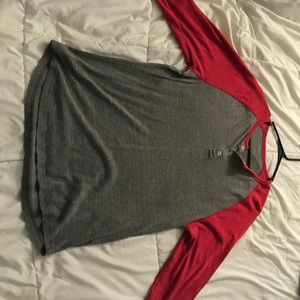 Red and grey baseball tee