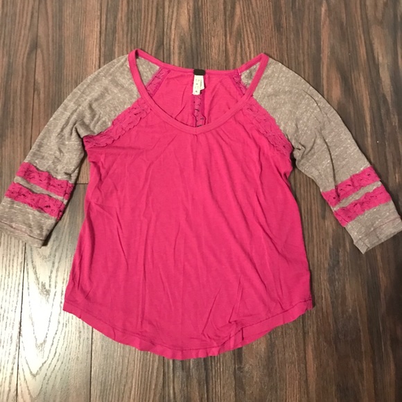 Free People Purple and Grey 3/4 Sleeved Top, XS - Picture 1 of 3