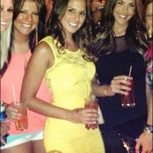 Yellow lace midi dress!