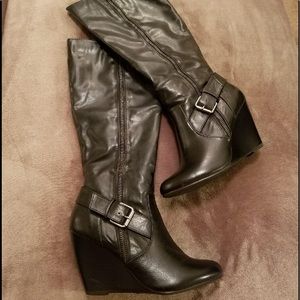 Nine West below the knee leather wedge boots