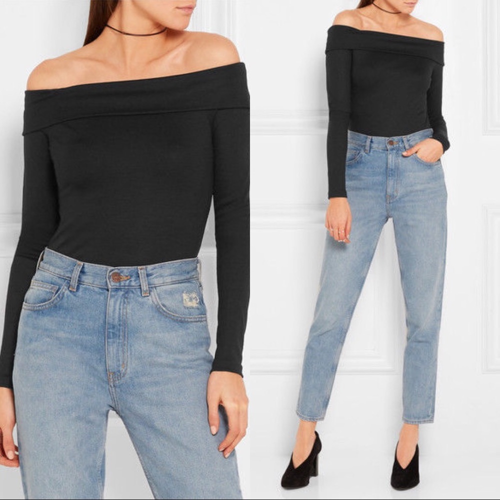 TIBI WOOL JERSEY OFF-THE-SHOULDER BODYSUIT black