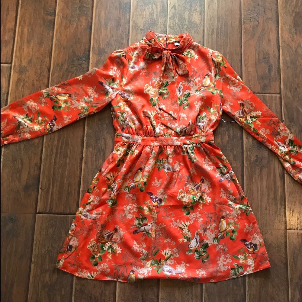 STUNNING orange silk bird dress