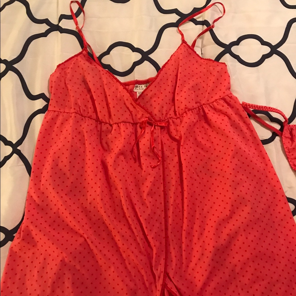 Coral Poka dot Babydoll w/ matching Thong