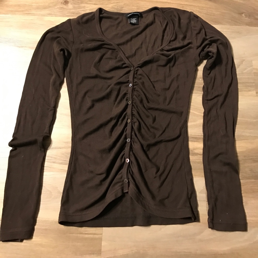 Button blouse front v neck