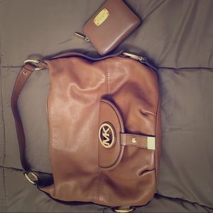 Brown w/ gold Michael Kors bag w/ matching wallet