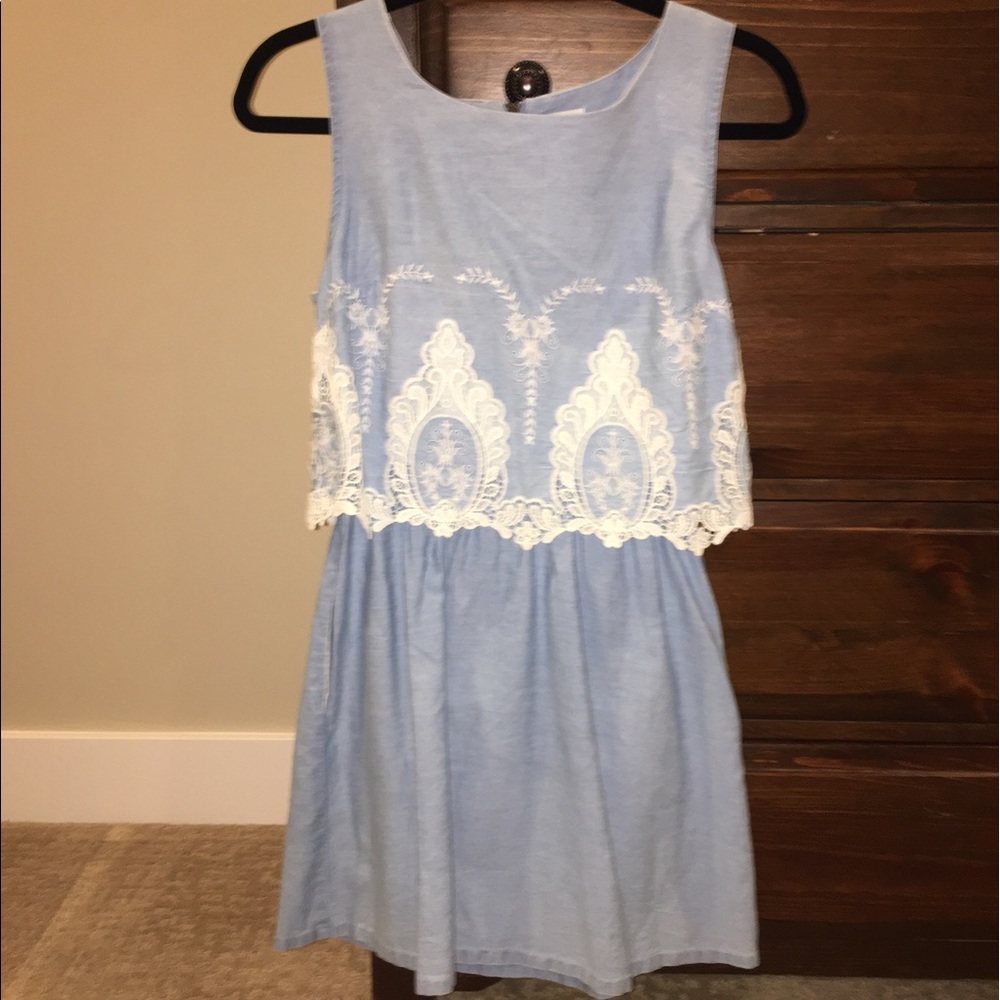 Boutique chambray dress with crochet details