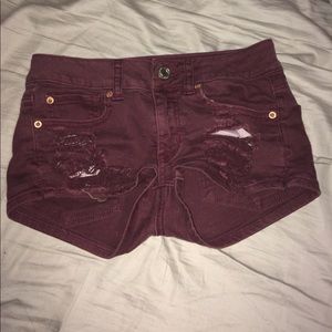 AEO Distressed Maroon Shorts