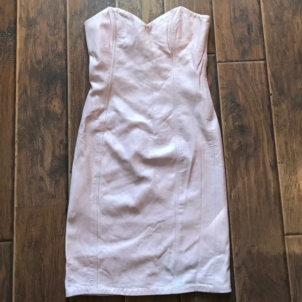 Christian Lauren Pink Strapless Leather Dress