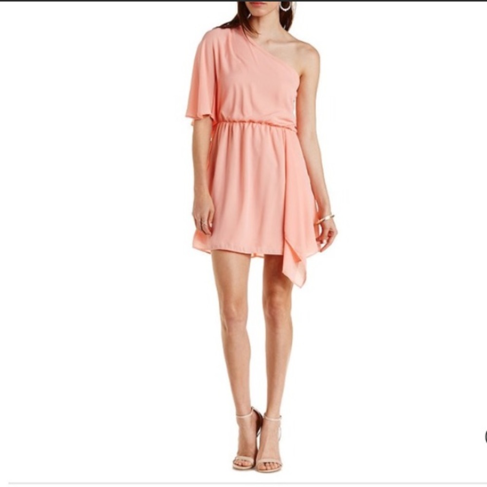 Charlotte Russe Pink Chiffon One Shoulder Dress