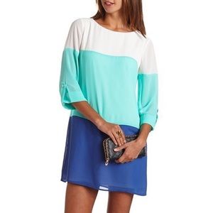 CharlotteRusse Long Sleeve Color Block Shift Dress
