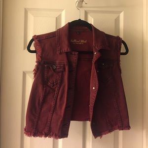 Burgundy Jean distressed vest