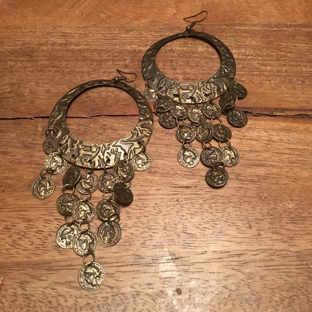 Bronze Hoop Dangle Earrings