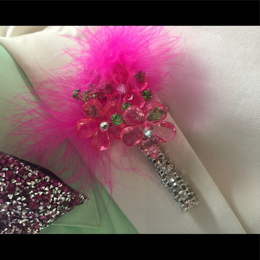 Hot Pink Boutonniere Crystals Rhinestones Diamond