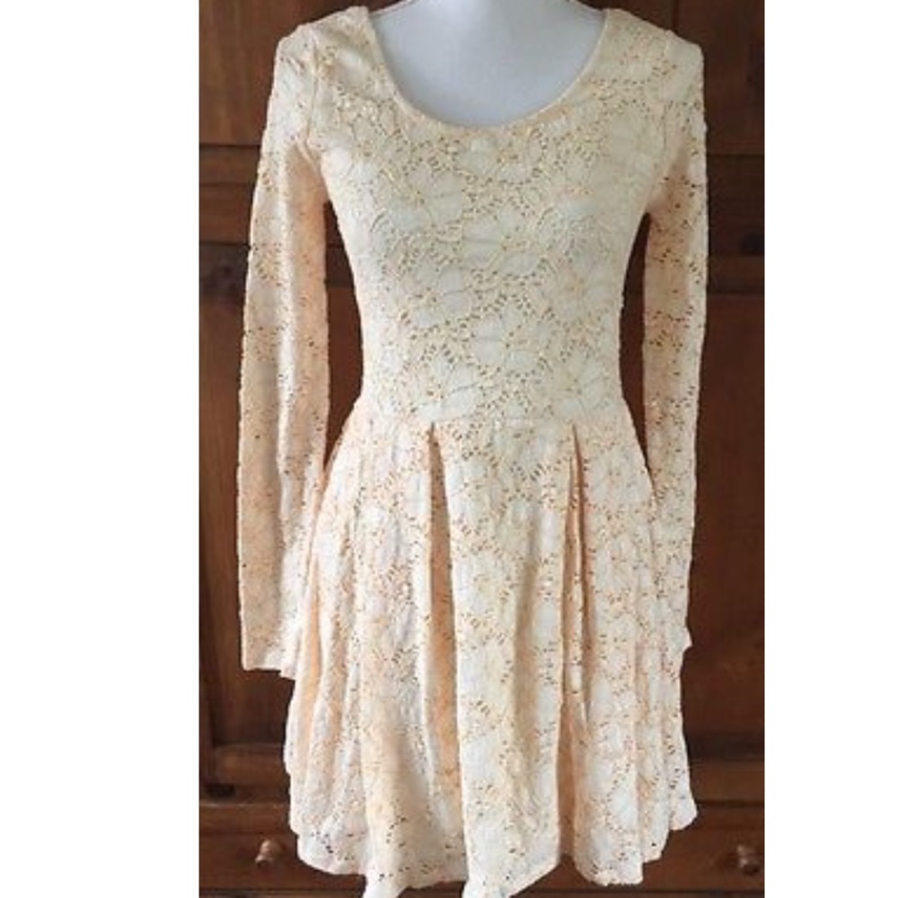 Free People Lace embroidered skater dress peach