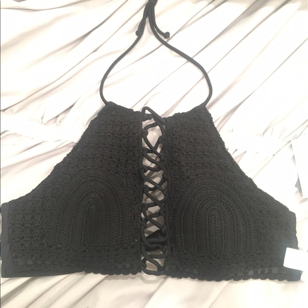 Crochet black bikini top