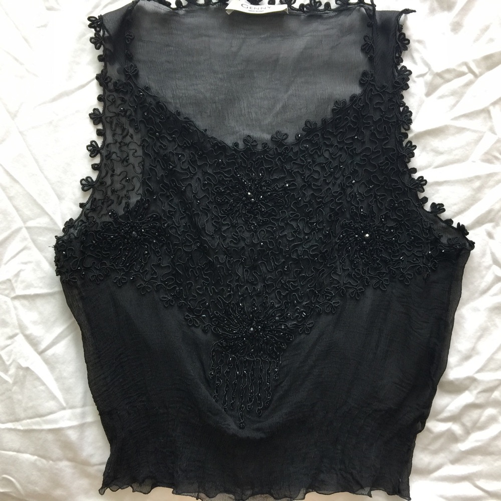 Sale! GENNY holiday hand beaded silk top Italy 38