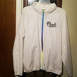 PINK Full Zip White Anorak
