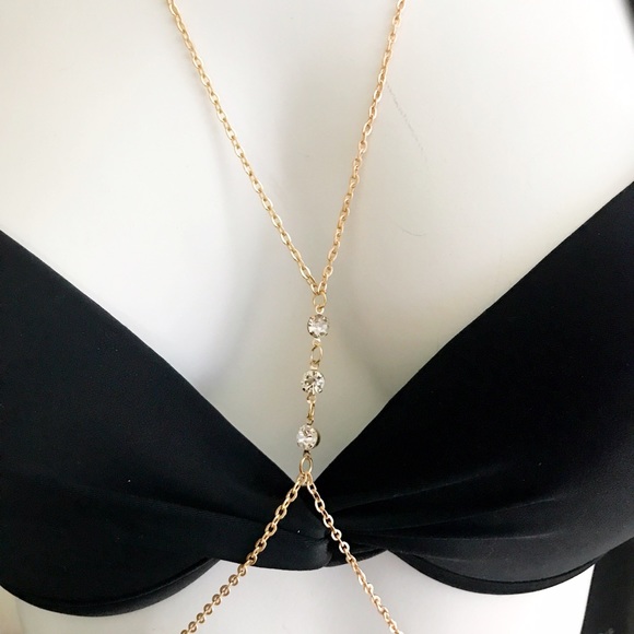 Gold Tone Rhinestone Body Chain Jewelry - Picture 3 of 4