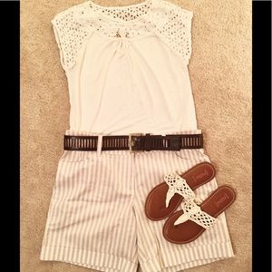 Tommy Hilfiger tan and white striped shorts