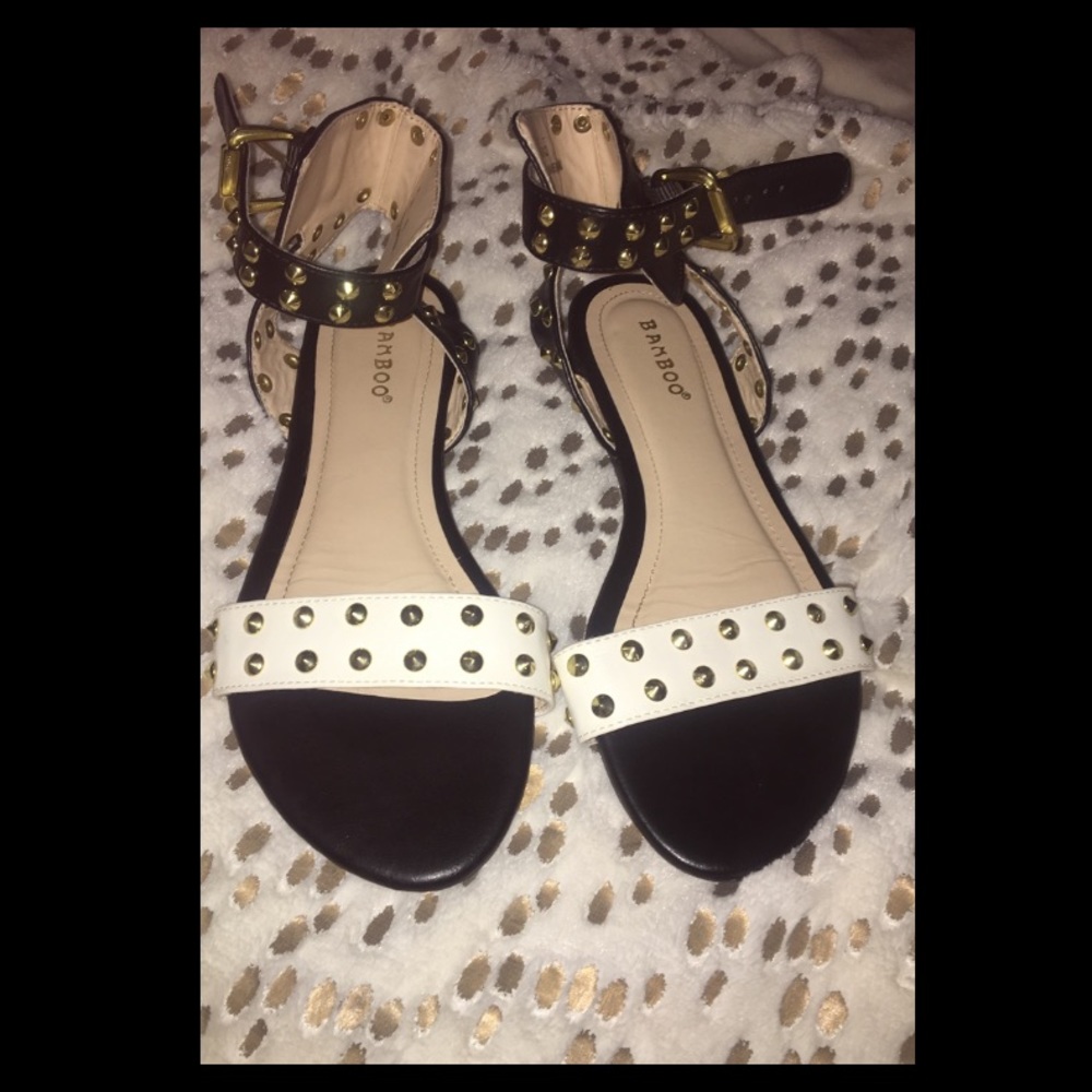 Bamboo black and white studded sandals