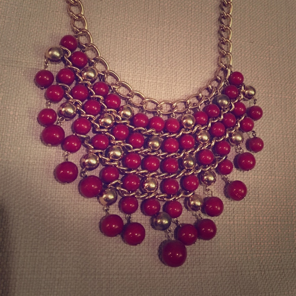 Garnet red and gold beaded necklace