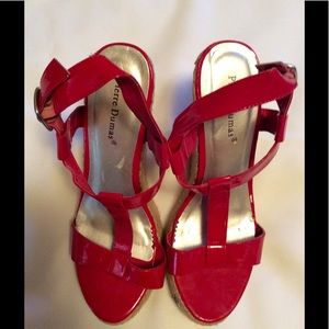 Red patent leather sandals