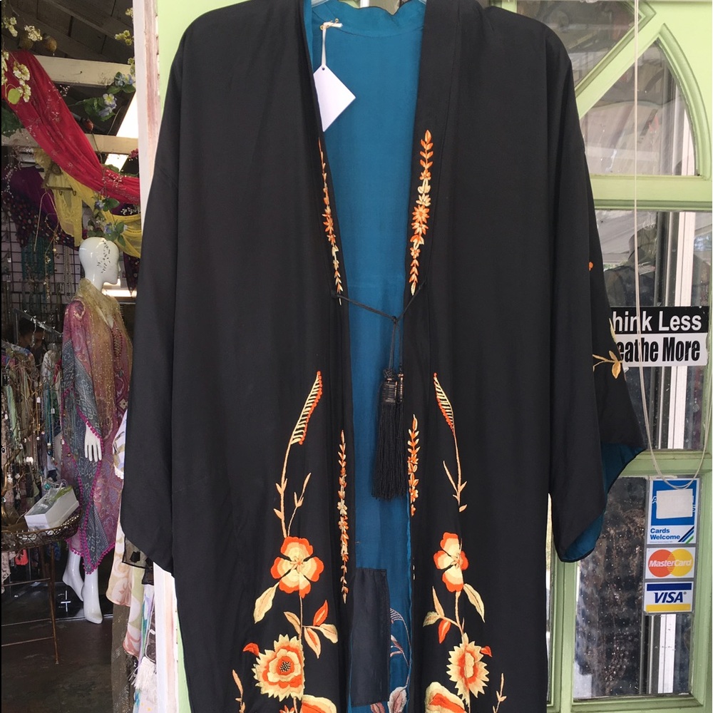 Black kimono with flowers