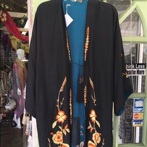 Black kimono with flowers