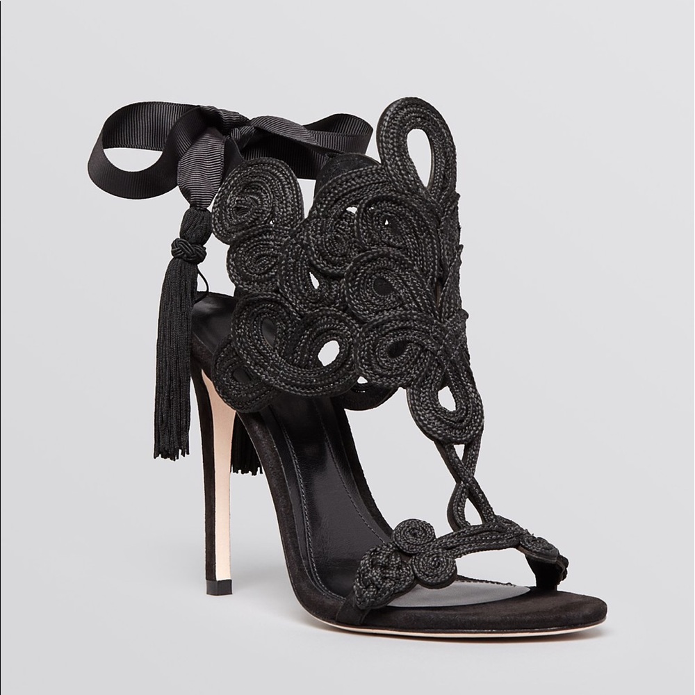 B Brian Atwood Lucrezia Tie-Back Embroidery Sandal