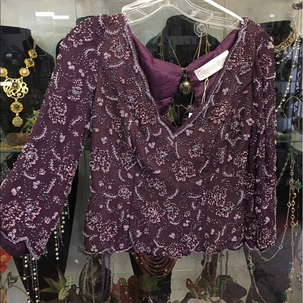 Purple beaded crop tie front top