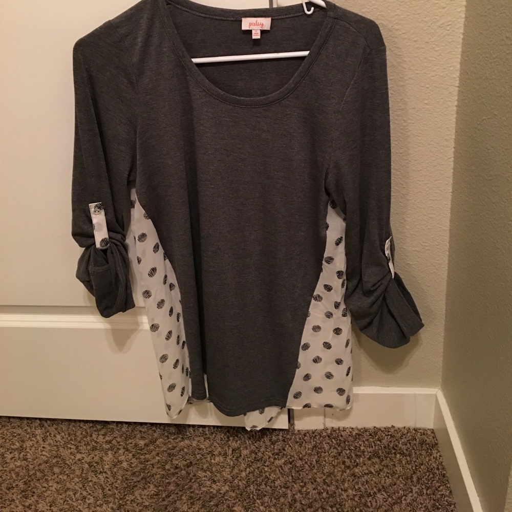 Grey polka dot sheer top