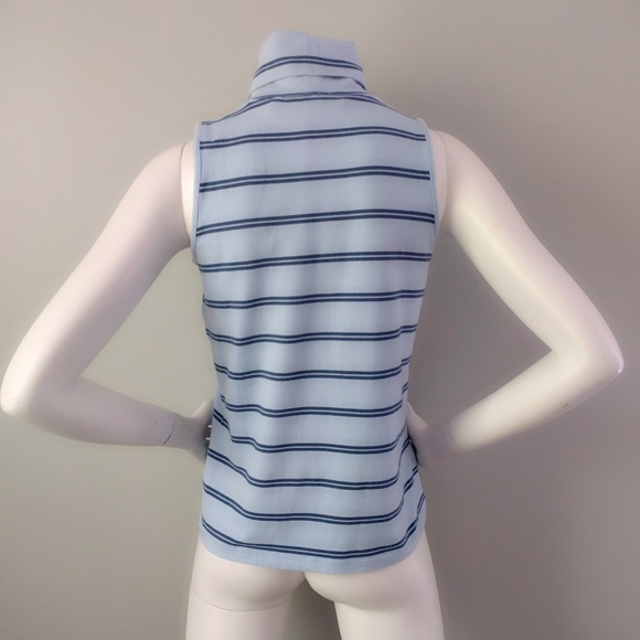 Vintage 1990s Tommy Hilfiger Blue Striped Cotton Turtleneck Tank M - Picture 4 of 6