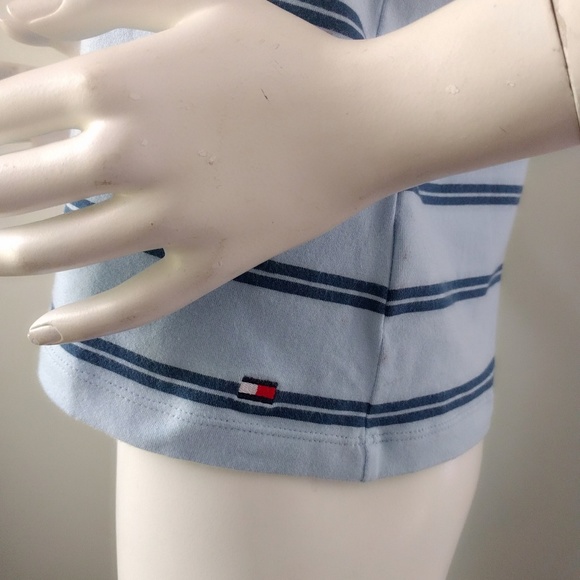 Vintage 1990s Tommy Hilfiger Blue Striped Cotton Turtleneck Tank M - Picture 5 of 6