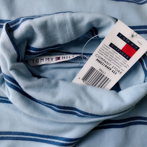 Vintage 1990s Tommy Hilfiger Blue Striped Cotton Turtleneck Tank M - Picture 6 of 6