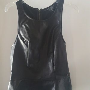 Black faux leather peplum tank
