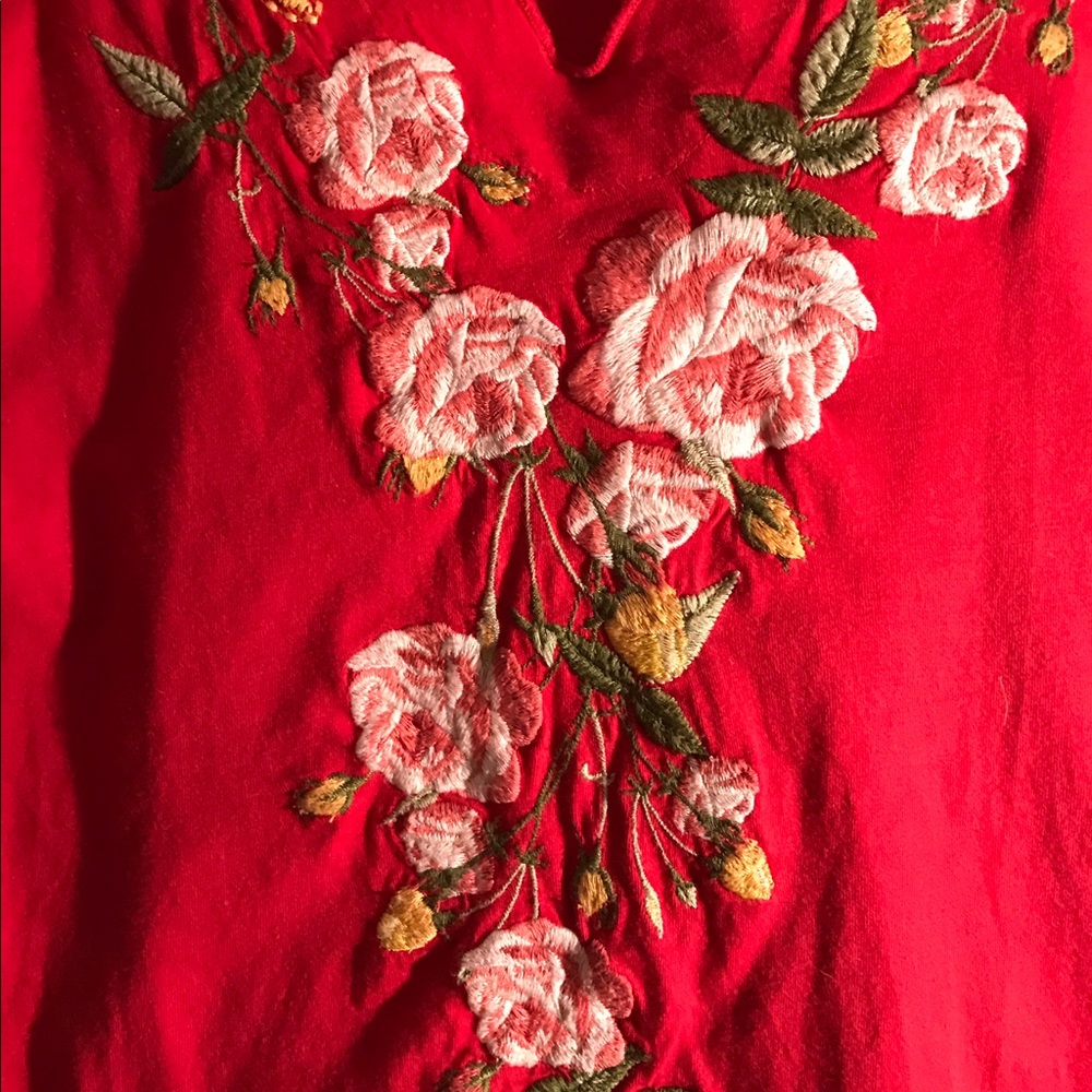 Embroidered Red Johnny Was top