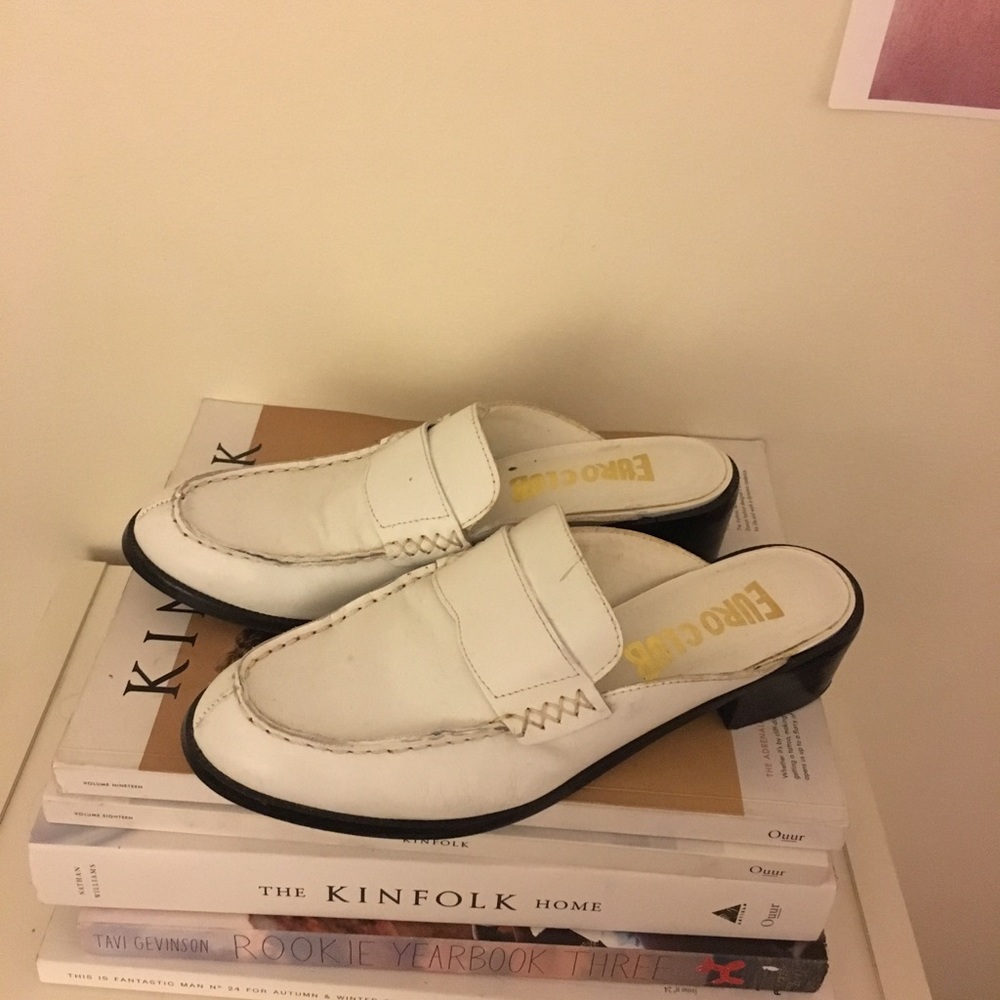 White Loafer Mules