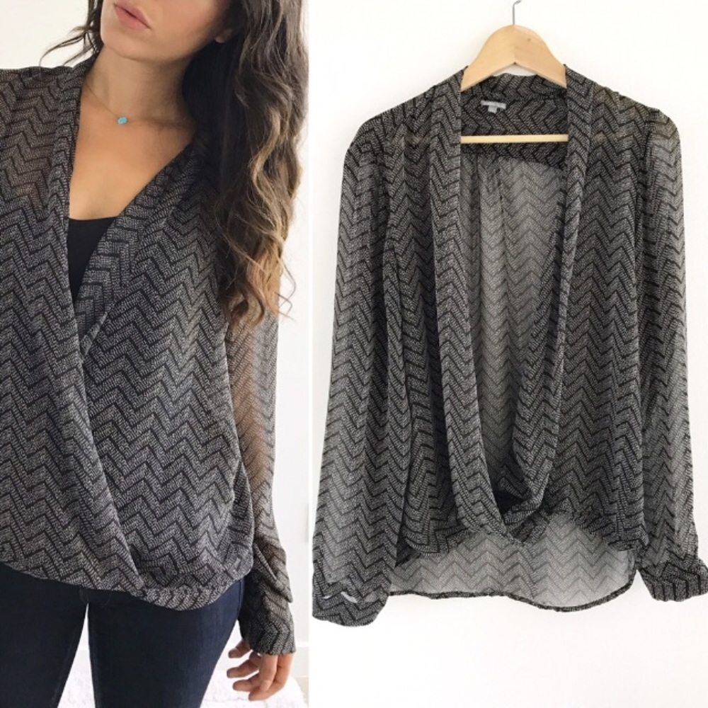 Black and white chevron sheer blouse