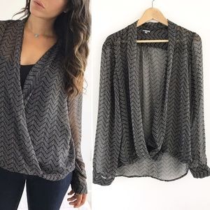 Black and white chevron sheer blouse