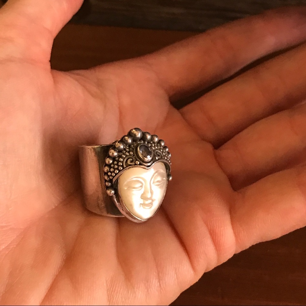 Quran Yin Mother Of Pearl Iolite Sterling Ring - Picture 1 of 6