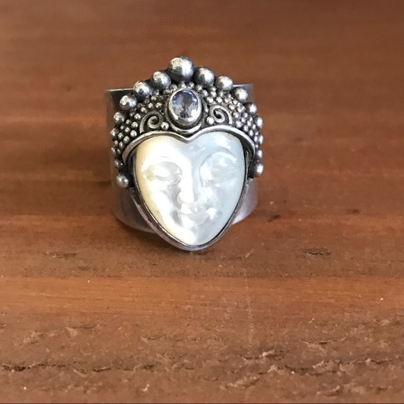 Quran Yin Mother Of Pearl Iolite Sterling Ring - Picture 2 of 6