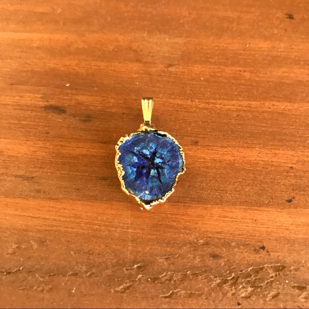 Gold Edged Blue Druzy Pendant