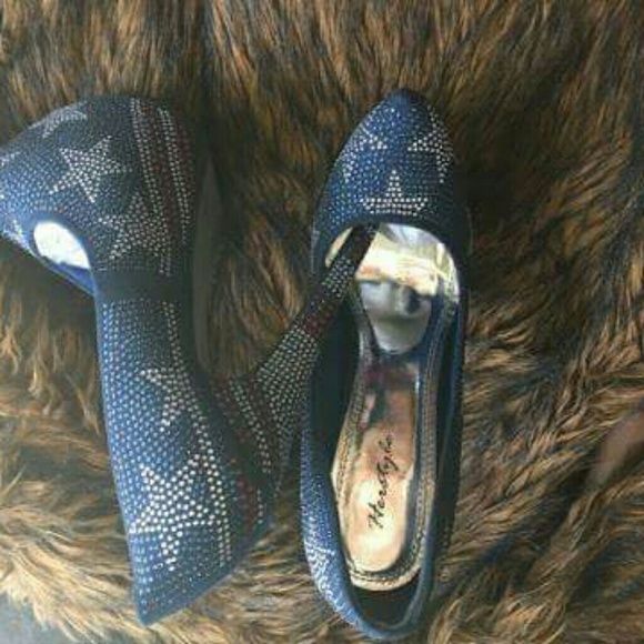 Cowgirl fan stilettos /blue with stars - Picture 1 of 1