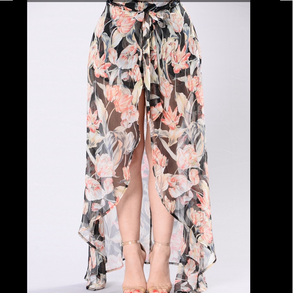 Sheer Floral Wrap Skirt with Built in Shorts