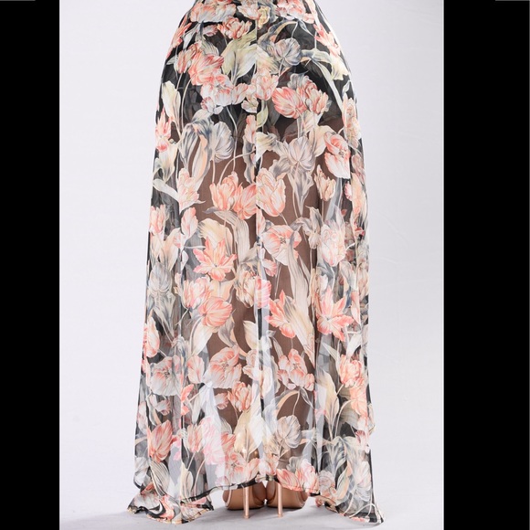 Sheer Floral Wrap Skirt with Built in Shorts - Picture 2 of 4