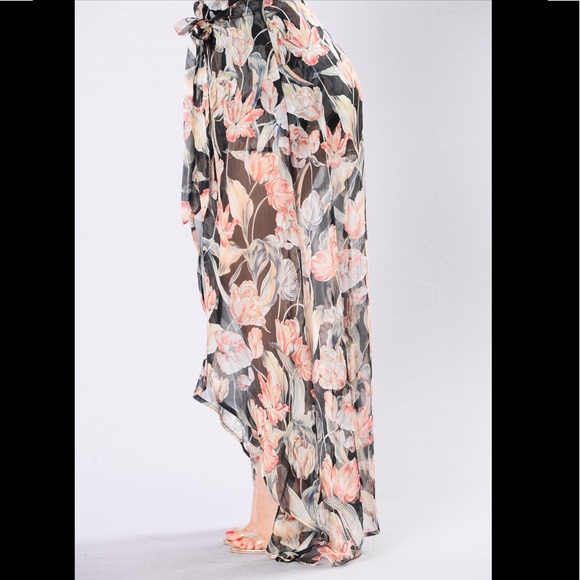 Sheer Floral Wrap Skirt with Built in Shorts - Picture 3 of 4