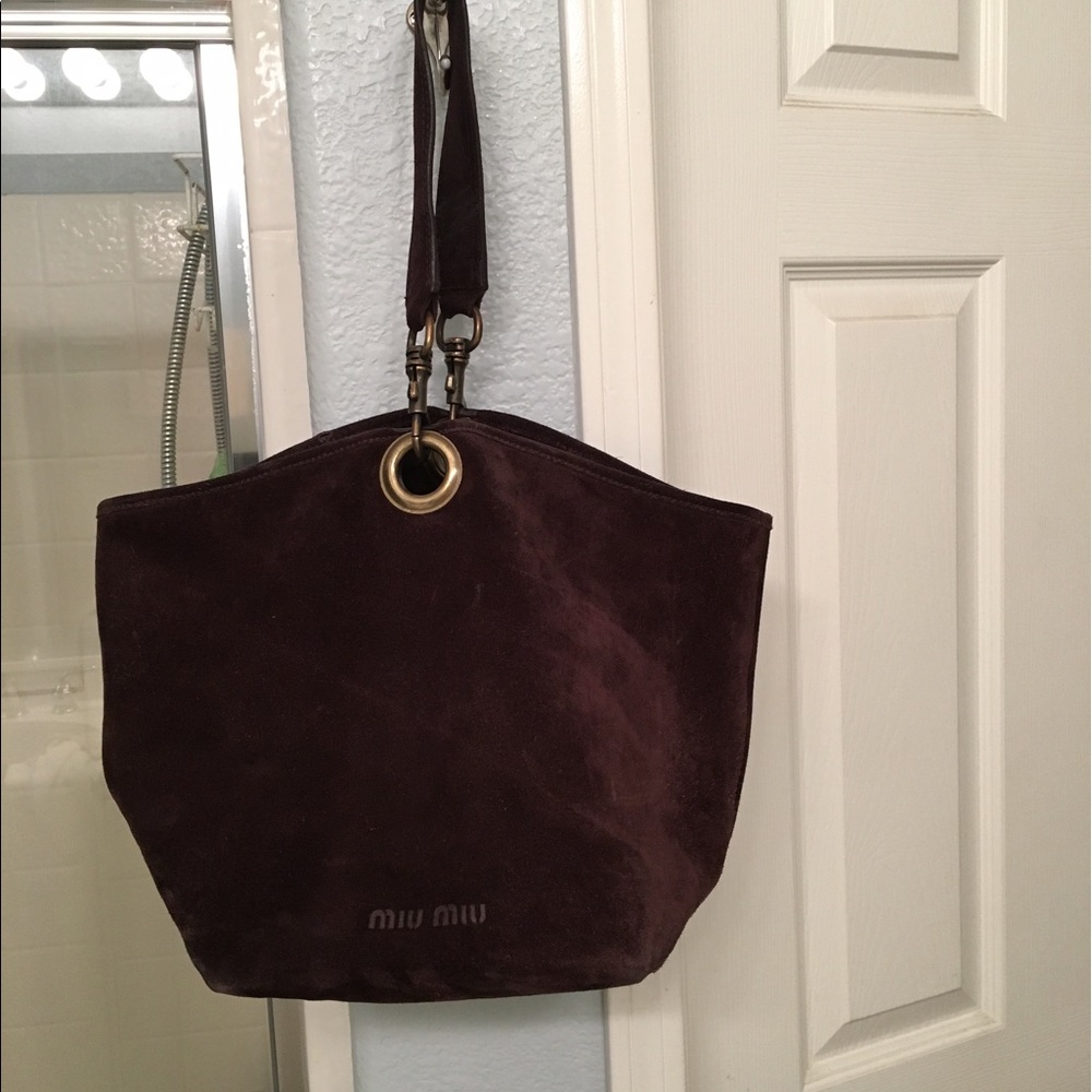 Brown Leather Miu Miu Bucket Handbag