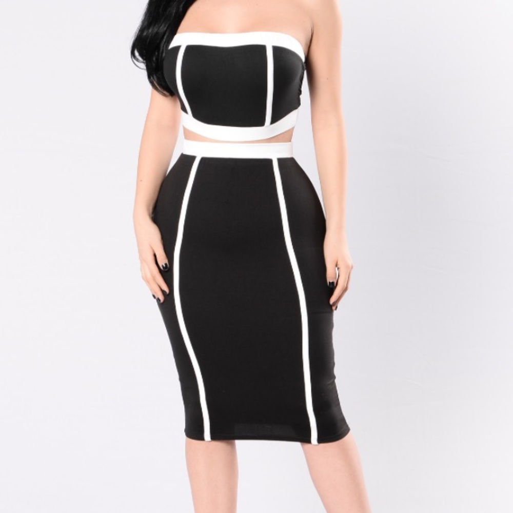 Black and white skirt set