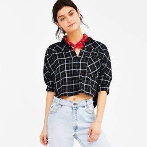 Urban Outfitters Black Cropped Flannel